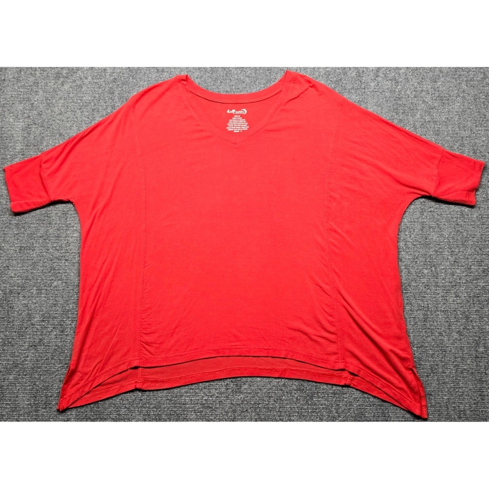 Half Moon Blouse Womens M Red V Neck Dolman Sleeve Vented Hem Stretch Top